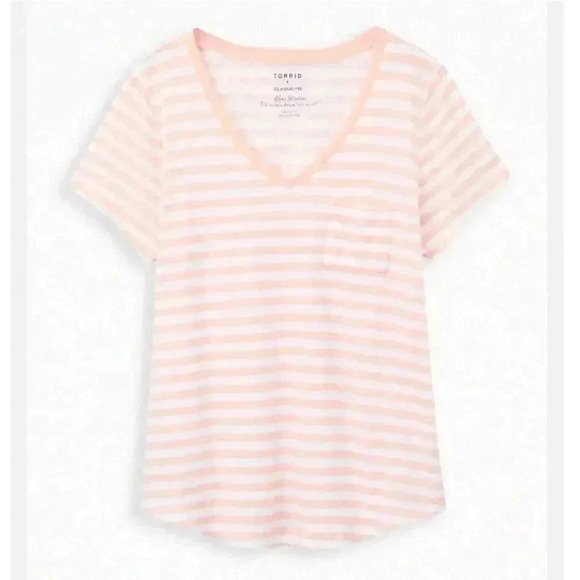 Torrid Classic Fit Striped Cotton Pocket Tee Top Peach & White Plus Size 2X - Picture 2 of 7
